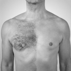 Male with half chest waxing and half smooth chest no hair